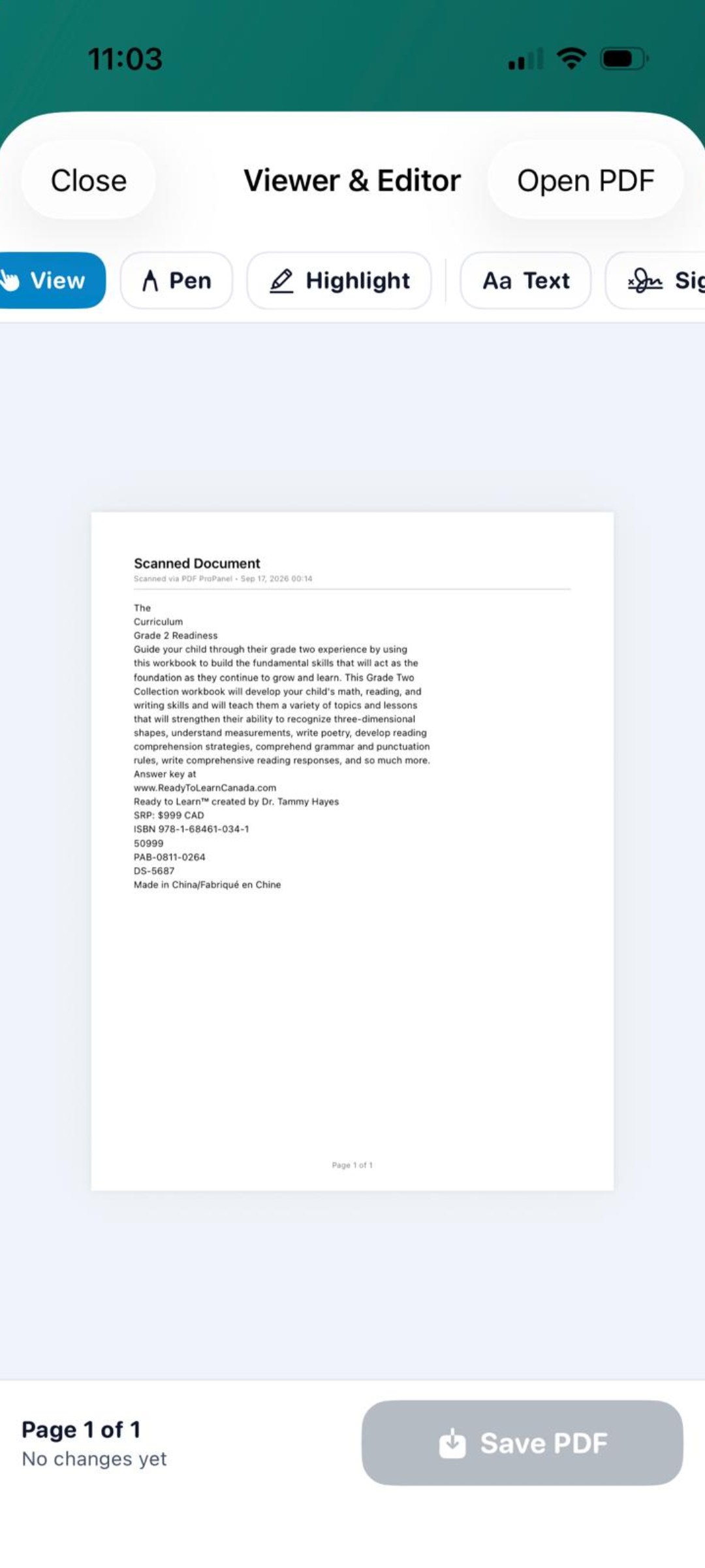 Mobile PDF Viewer and Annotation Tool Screenshot